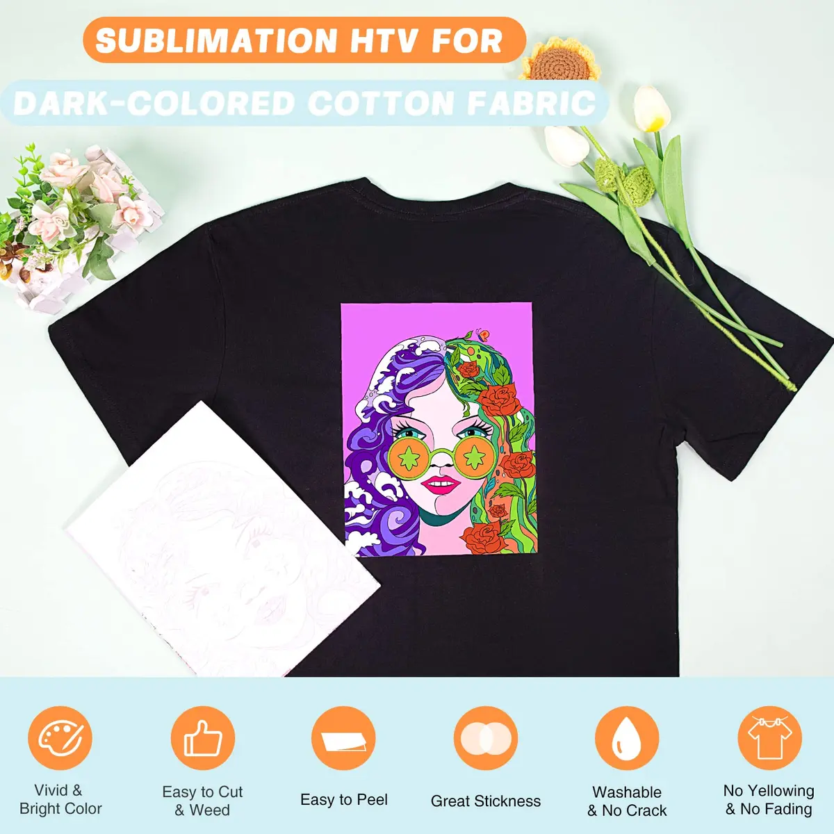 HTVRONT Sublimation HTV Sheets for Cotton Fabric - Matte, 30x25cm (12x10'') 5 Pack | Fade-Resistant for Dark & Light Cotton - view 2