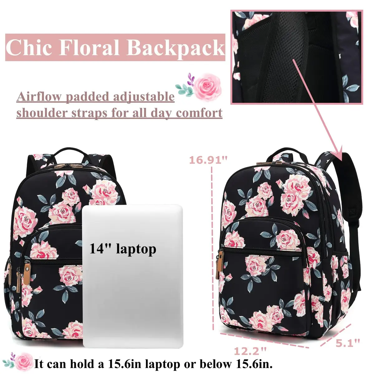Leaper Comfortable Travel Backpack for Women - 17L (0.65kg) | Vintage Mermaid Print Daypack - view 4