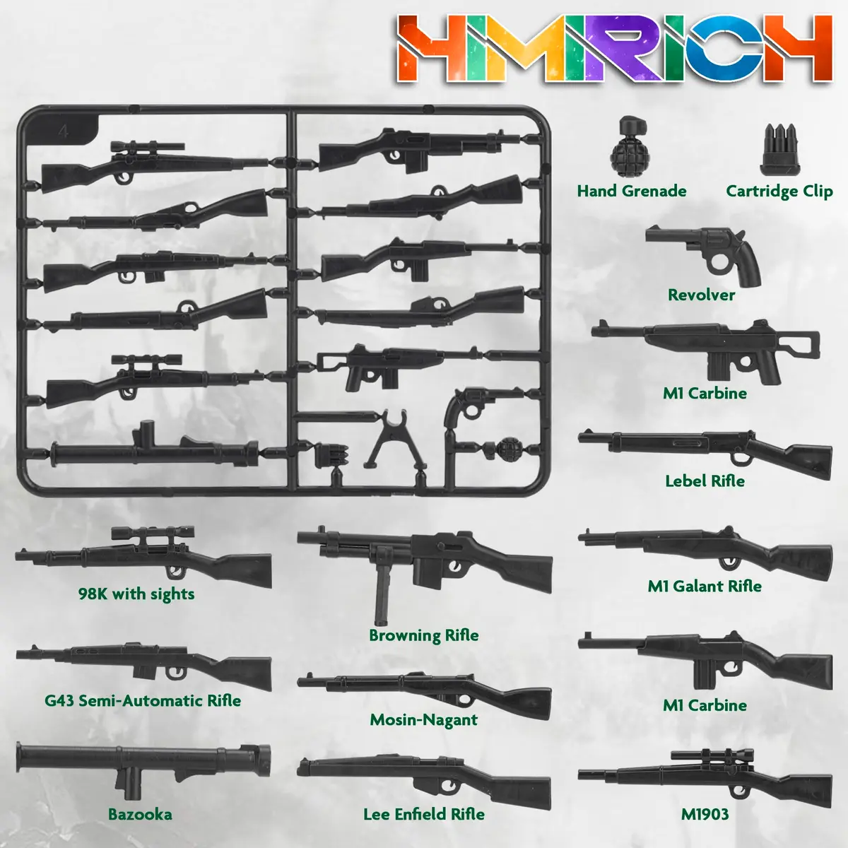 HIMIRICH Military Weapons Pack Building Blocks Model Set 25 PCS (13.0 cm x 6.7 cm x 1.9 cm) | ASTM-Tested Non-Toxic Toy - view 2