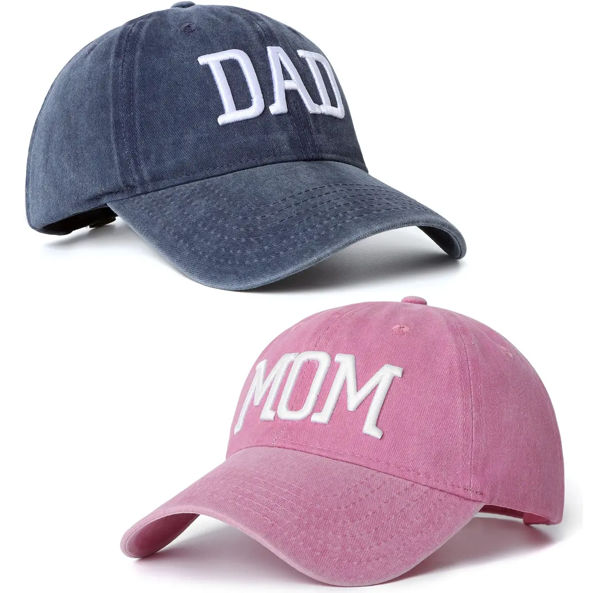 Aeonda Mom and Dad Hats Set of 2 Washed Cotton 3D Embroidered Baseball Caps | Adjustable Buckle Closure - main product image