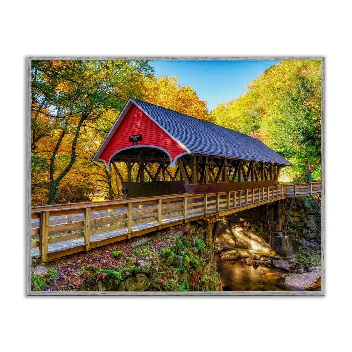 Stupell Industries Red Wall Art 11 x 14 Inch Framed Giclée Print | Rustic Woodland Creek Scene - main product image