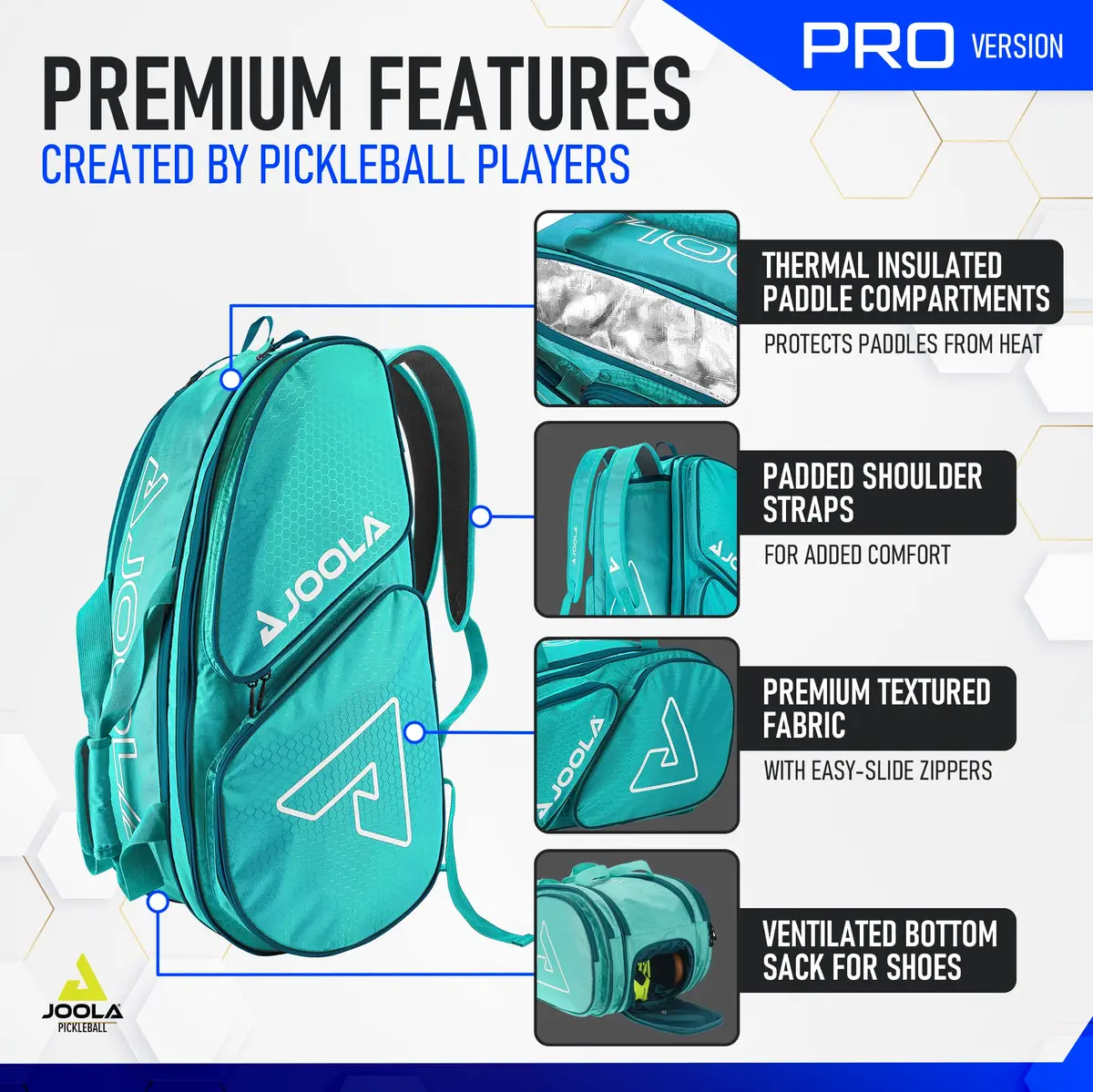 JOOLA Tour Elite Pro Pickleball Bag – Backpack & Duffle Bag for Paddles & Accessories, Thermal Insulated Pockets, Holds 4+ Paddles, Fence Hook - view 5