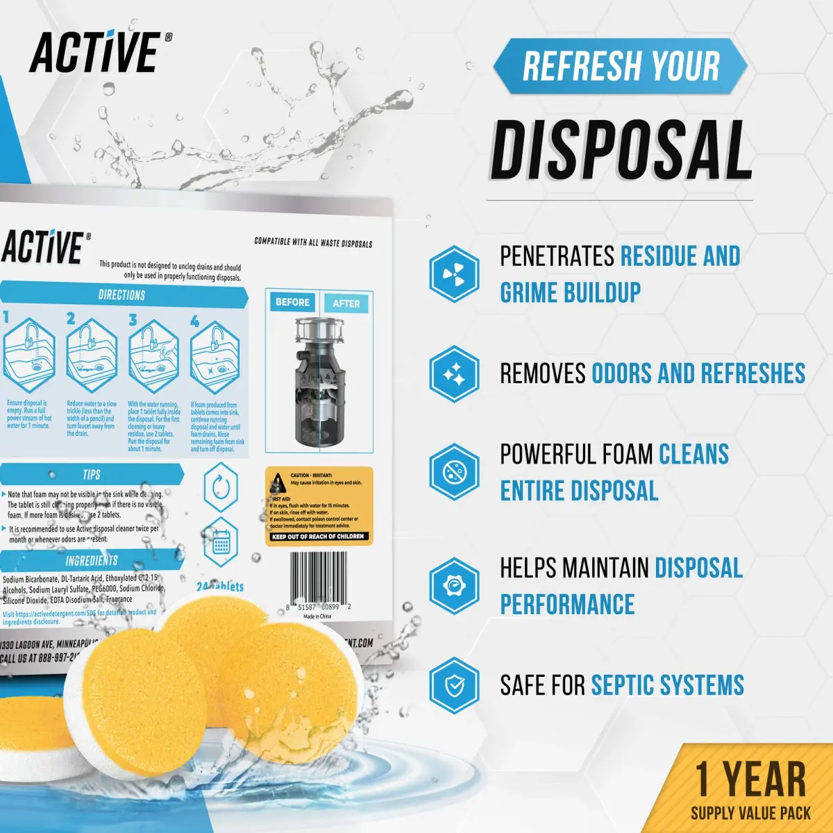 ACTIVE Appliance Cleaning Tablets 72 Count (2.5 oz) | Cleans Washers, Dishwashers, Disposals - view 4