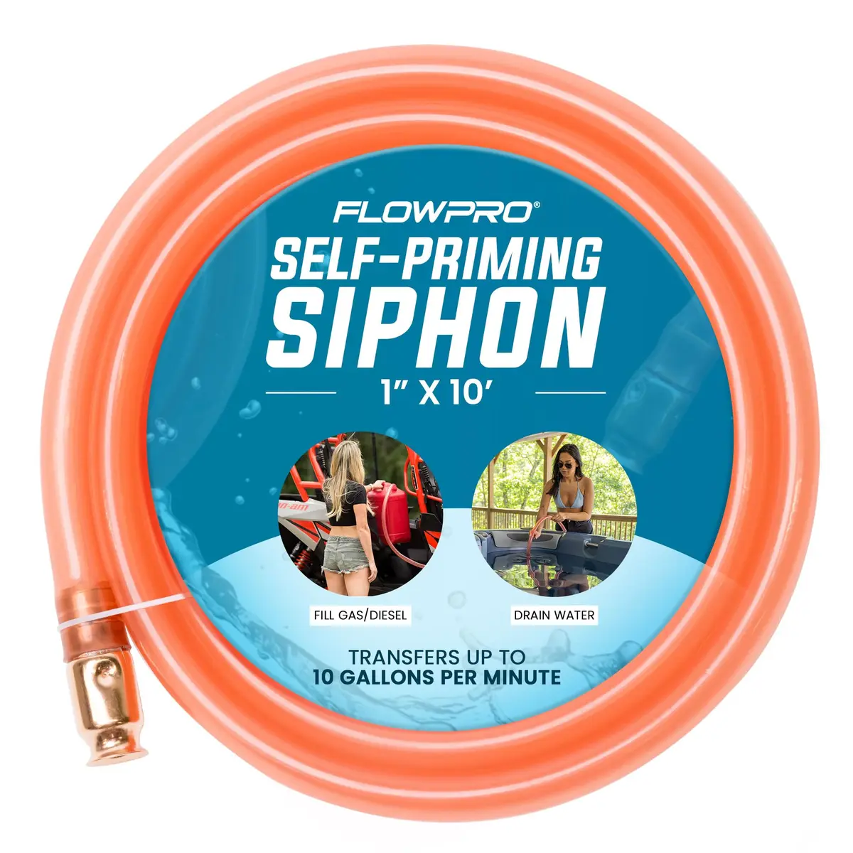 FlowPro Self-Priming Shaker Siphon Hose 1” x 10’ | Gas & Water Transfer Pump (100-120 chars) - main product image