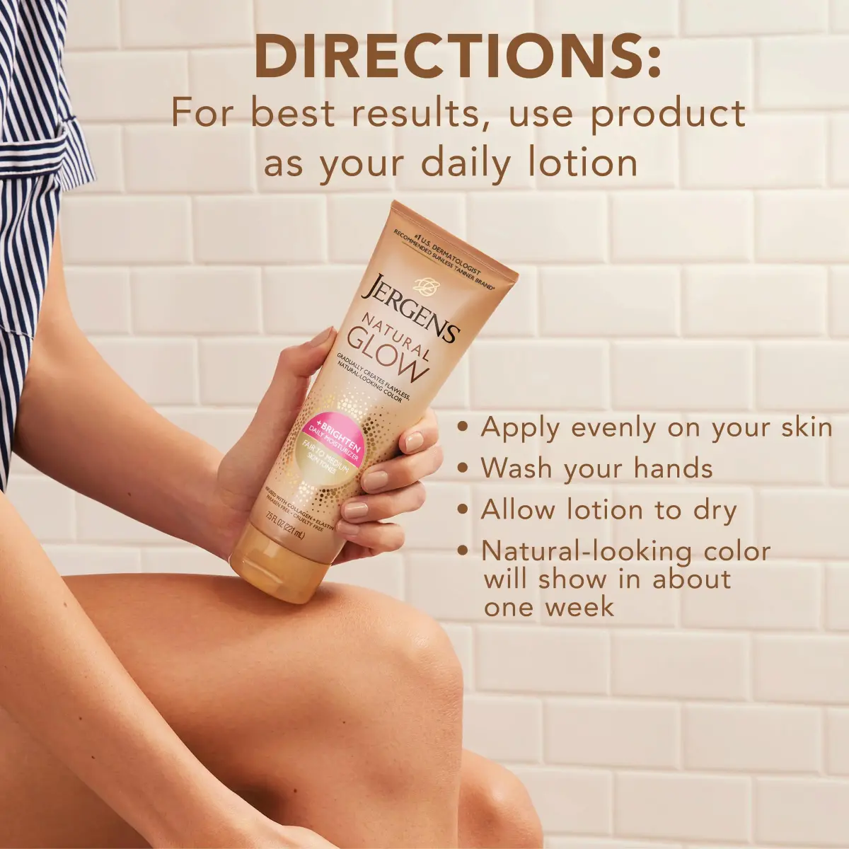 Jergens Natural Glow Self Tanner Body Lotion, Fair to Medium Skin Tone, 7.5 Oz (2x 15 Fl Oz) | Gradual Tan & Daily Moisturizer - view 7