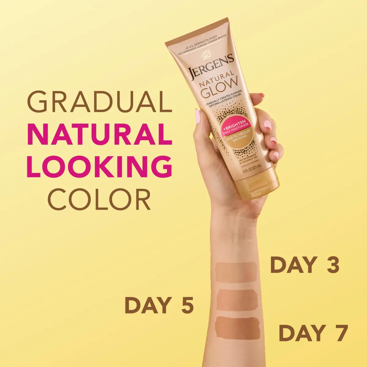 Jergens Natural Glow Self Tanner Body Lotion, Fair to Medium Skin Tone, 7.5 Oz (2x 15 Fl Oz) | Gradual Tan & Daily Moisturizer - view 3