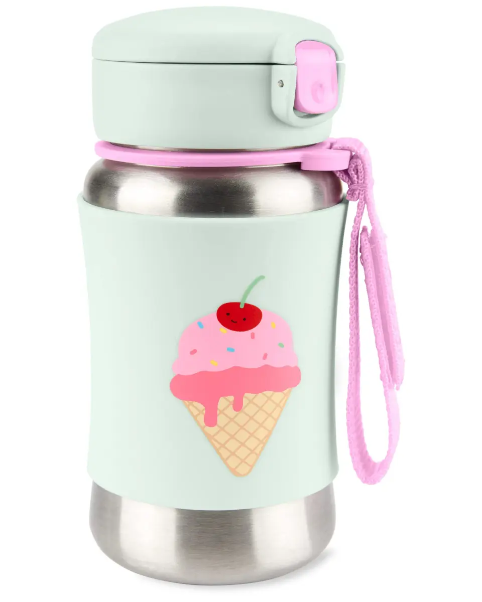 Skip Hop Zoo Ice Cream Stainless Steel Straw Bottle 350ml | Spill-Proof Toddler Cup - main product image