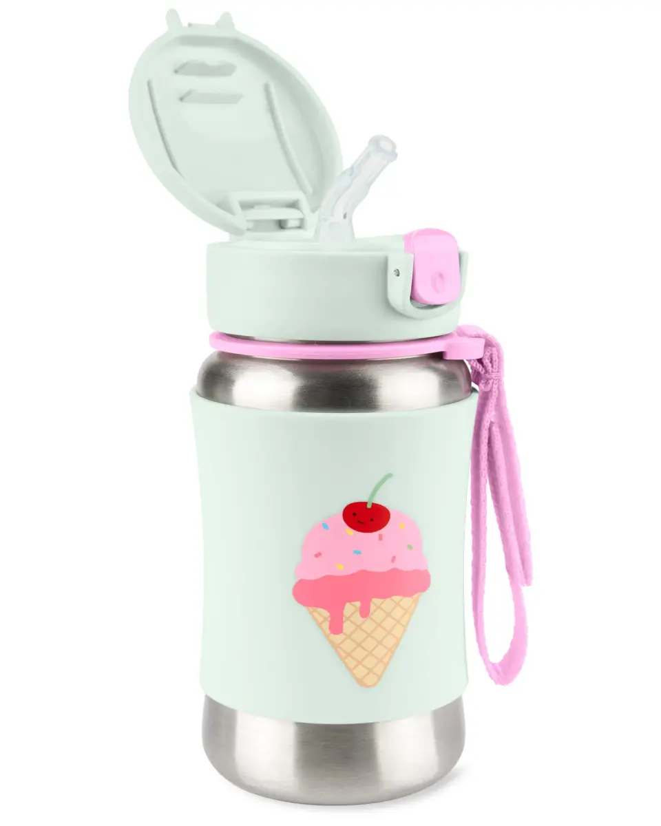 Skip Hop Zoo Ice Cream Stainless Steel Straw Bottle 350ml | Spill-Proof Toddler Cup - view 2
