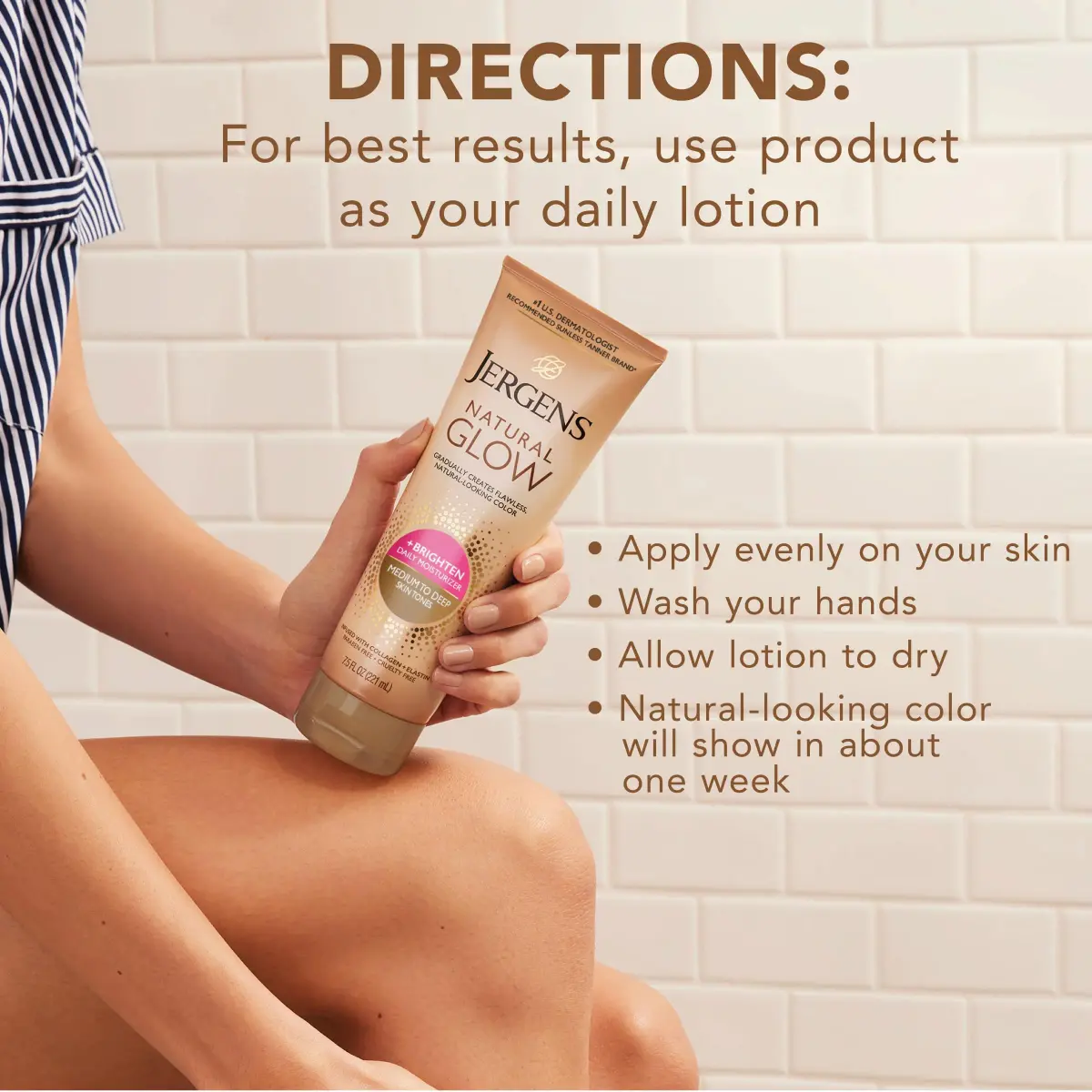 Jergens Natural Glow Self Tanner Body Lotion Medium to Deep Skin Tone 15 Fl Oz (7.5 Fl Oz Pack of 2) | Gradual Color Build - view 7