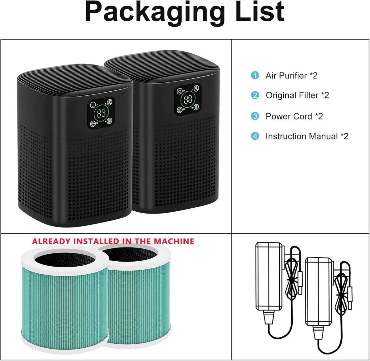 Honeyuan 2 Pack H13 HEPA Air Purifier with 360° Intake, 24dB Sleep Mode, 2190 sq ft Coverage | USA Import - view 7