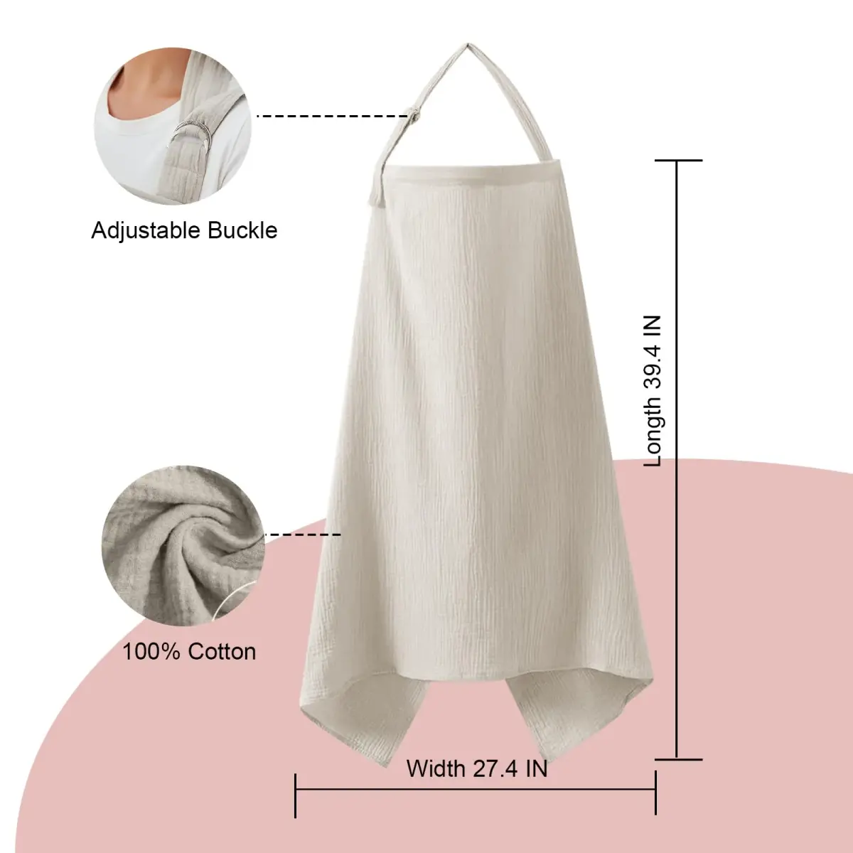 Zdolmy Muslin Nursing Cover for Breastfeeding 100cm x 70cm | Breathable 100% Cotton with Rigid Hoop - view 5