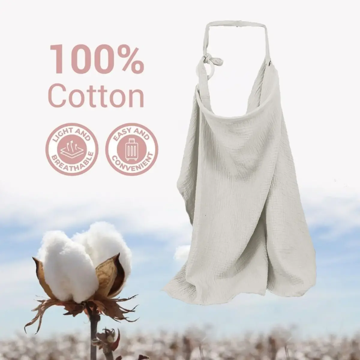 Zdolmy Muslin Nursing Cover for Breastfeeding 100cm x 70cm | Breathable 100% Cotton with Rigid Hoop - view 6