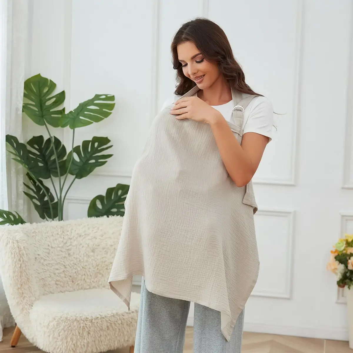 Zdolmy Muslin Nursing Cover for Breastfeeding 100cm x 70cm | Breathable 100% Cotton with Rigid Hoop - view 2