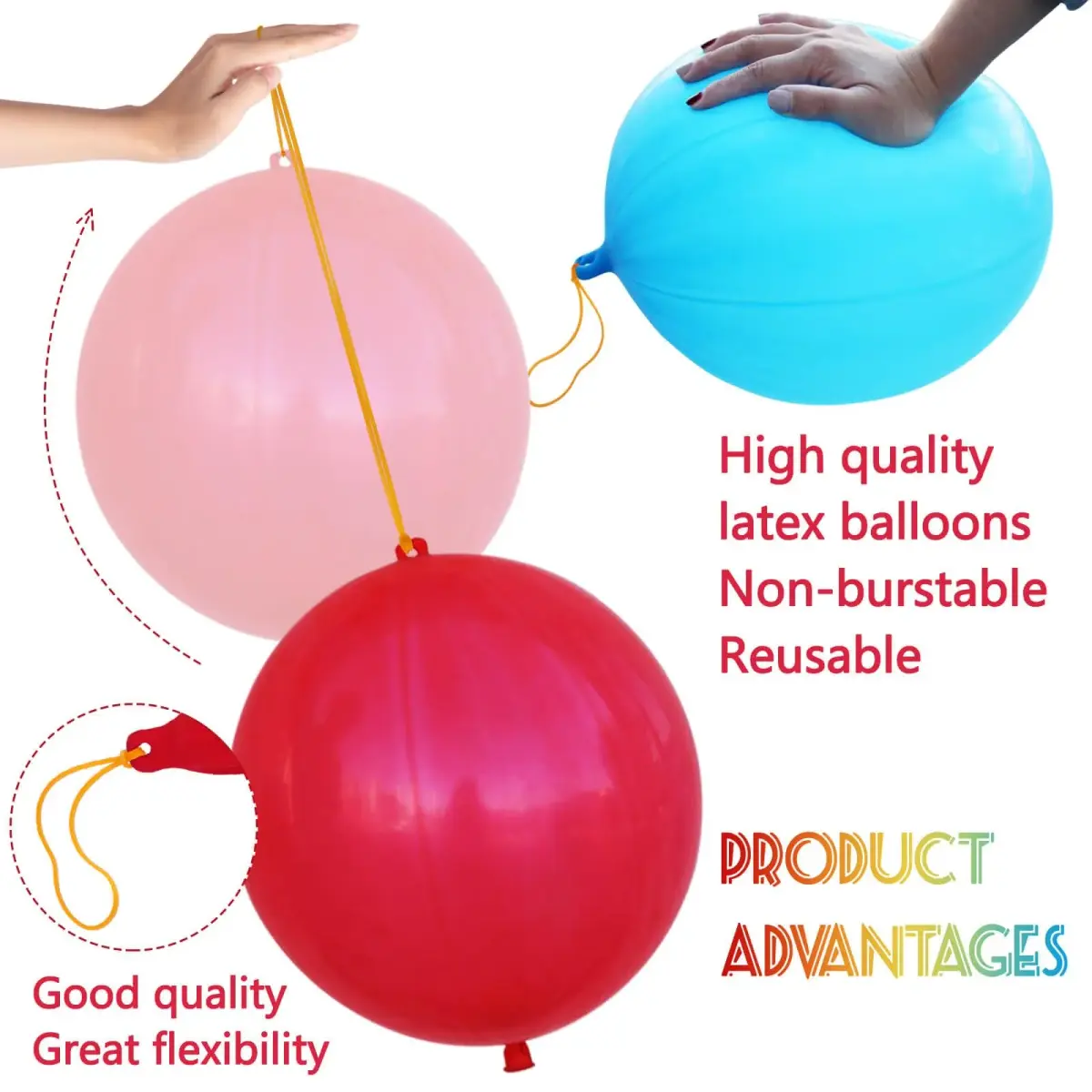 LEZZIZZ Thickened Neon Punch Balloons 41Pcs (1.18 kg) | Heavy Duty with Rubber Band Handle for Parties - view 2