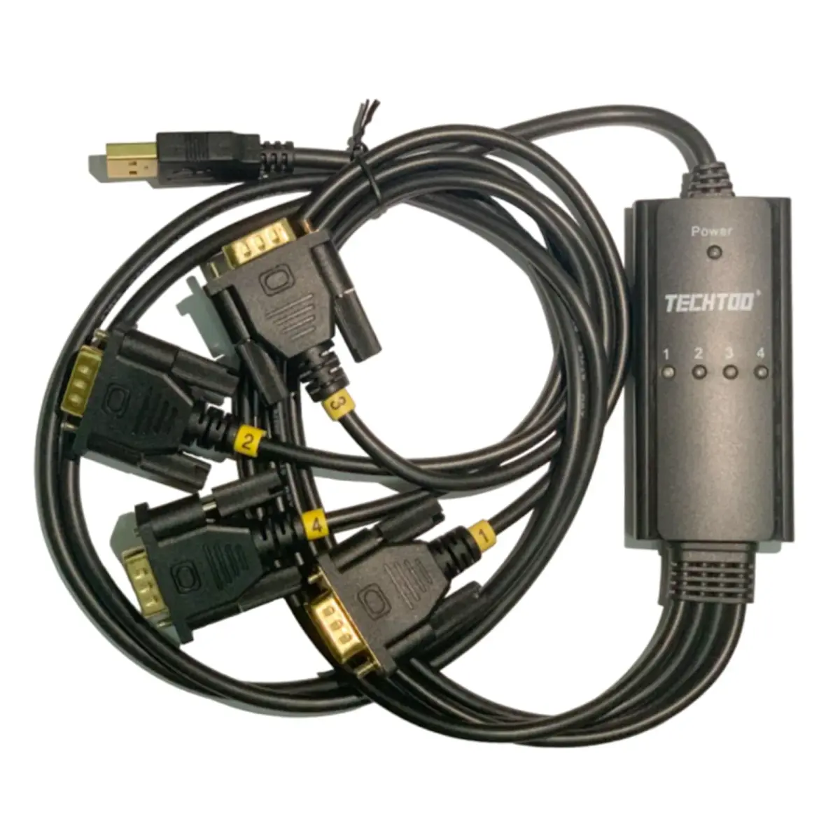 TECHTOO 4-Port USB to RS232 DB9 Serial Adapter Cable 1.5m (4.92ft) | Prolific Chipset - main product image