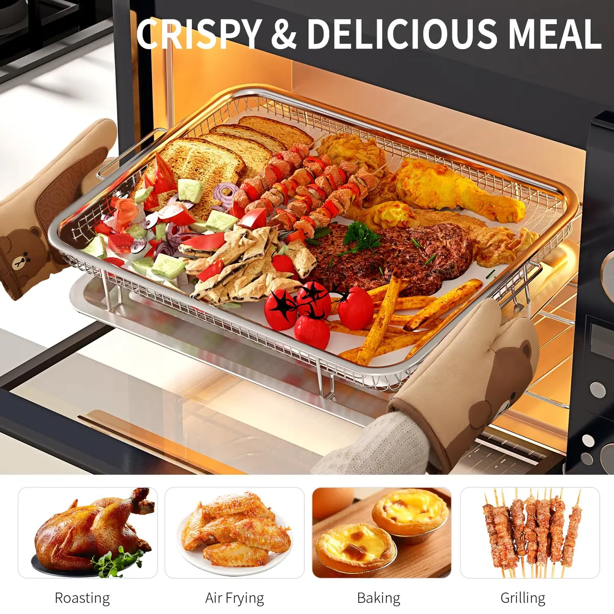 OPENICE Oven Air Fryer Basket and Tray Set 39.9cm x 29.5cm (15.7" x 11.6") | Stainless Steel Non-Stick Crisper Cooker - view 5