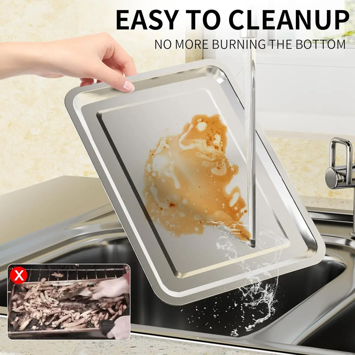 OPENICE Oven Air Fryer Basket and Tray Set 39.9cm x 29.5cm (15.7" x 11.6") | Stainless Steel Non-Stick Crisper Cooker - view 7