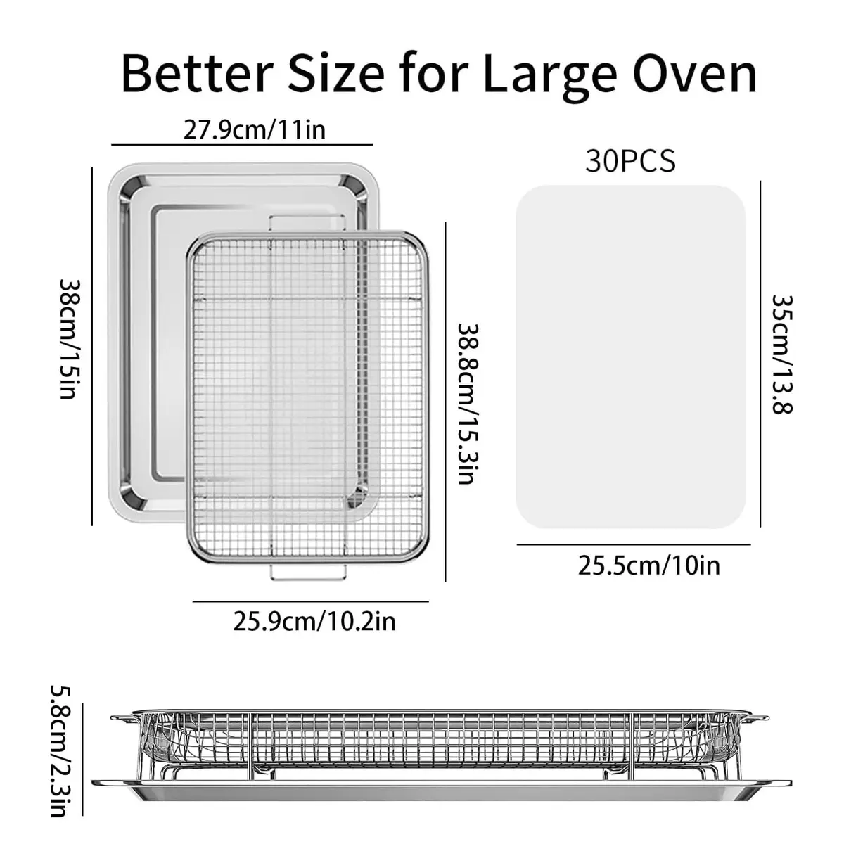 OPENICE Oven Air Fryer Basket and Tray Set 39.9cm x 29.5cm (15.7" x 11.6") | Stainless Steel Non-Stick Crisper Cooker - view 2
