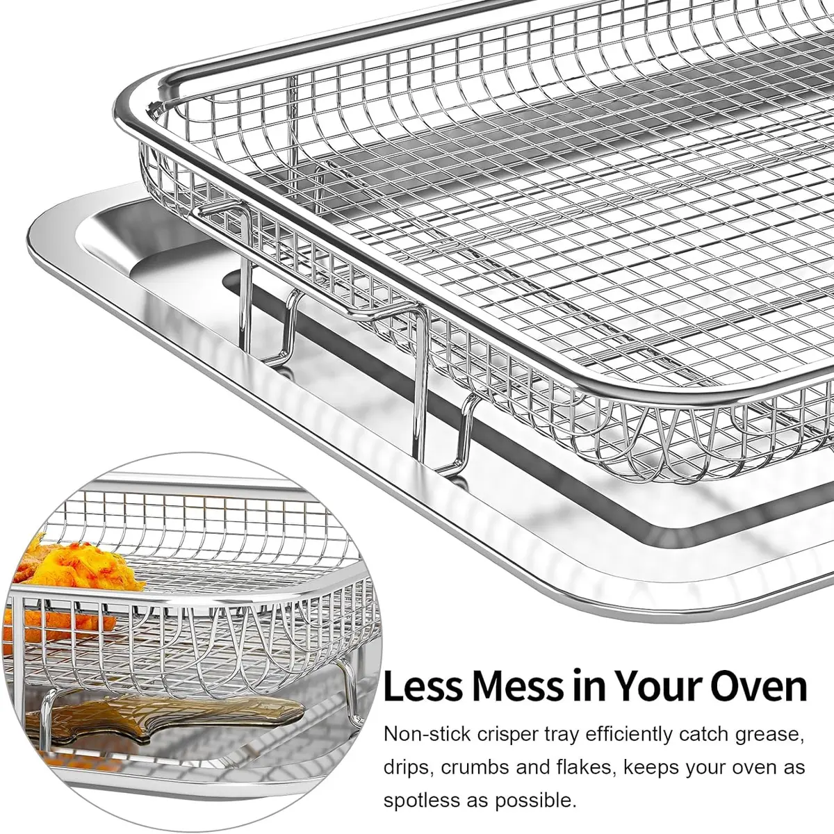 OPENICE Oven Air Fryer Basket and Tray Set 39.9cm x 29.5cm (15.7" x 11.6") | Stainless Steel Non-Stick Crisper Cooker - view 4