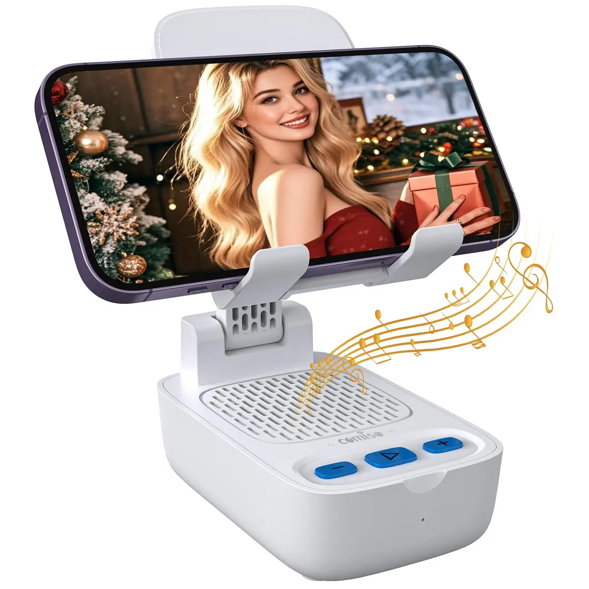 comiso Portable Bluetooth Speaker with Phone Stand, HD Stereo, Adjustable, White | 5W HD Surround Sound Speaker - main product image