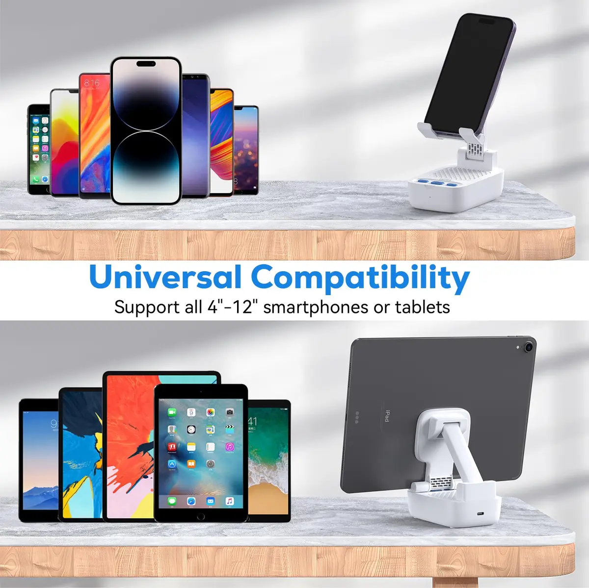 comiso Portable Bluetooth Speaker with Phone Stand, HD Stereo, Adjustable, White | 5W HD Surround Sound Speaker - view 3