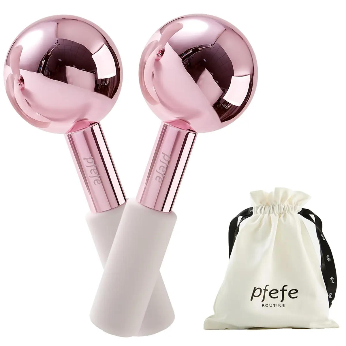 pfefe Ice Globes for Face & Eyes, Stainless Steel Cooling Roller with Rubber Holders & Bag | 2-Pack, Frozenberry Pink - main product image