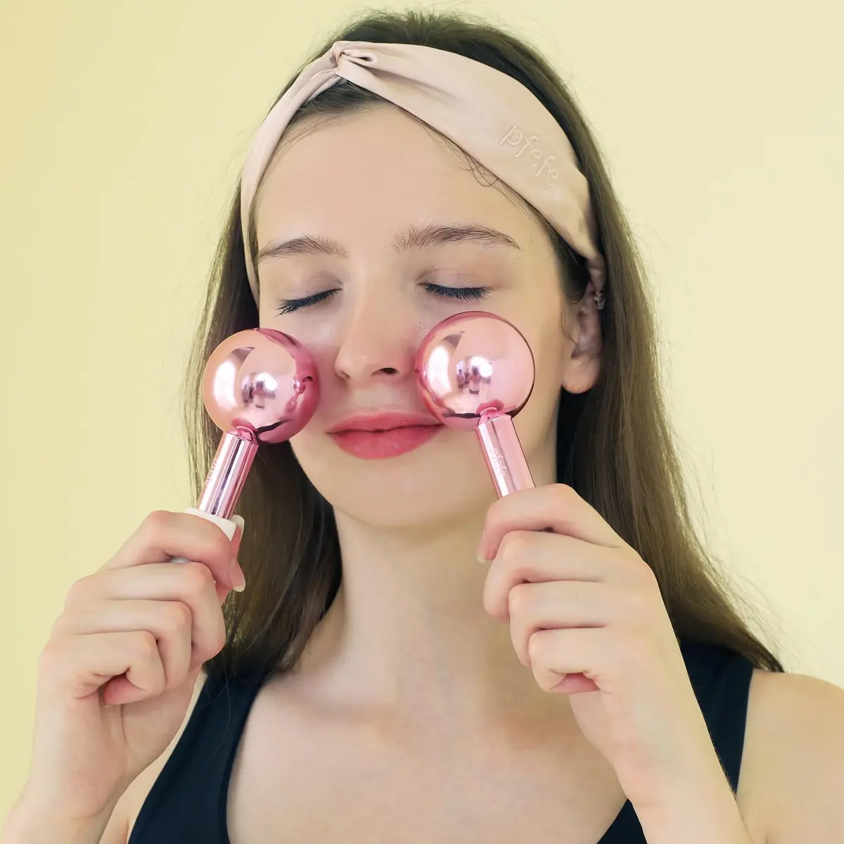 pfefe Ice Globes for Face & Eyes, Stainless Steel Cooling Roller with Rubber Holders & Bag | 2-Pack, Frozenberry Pink - view 5