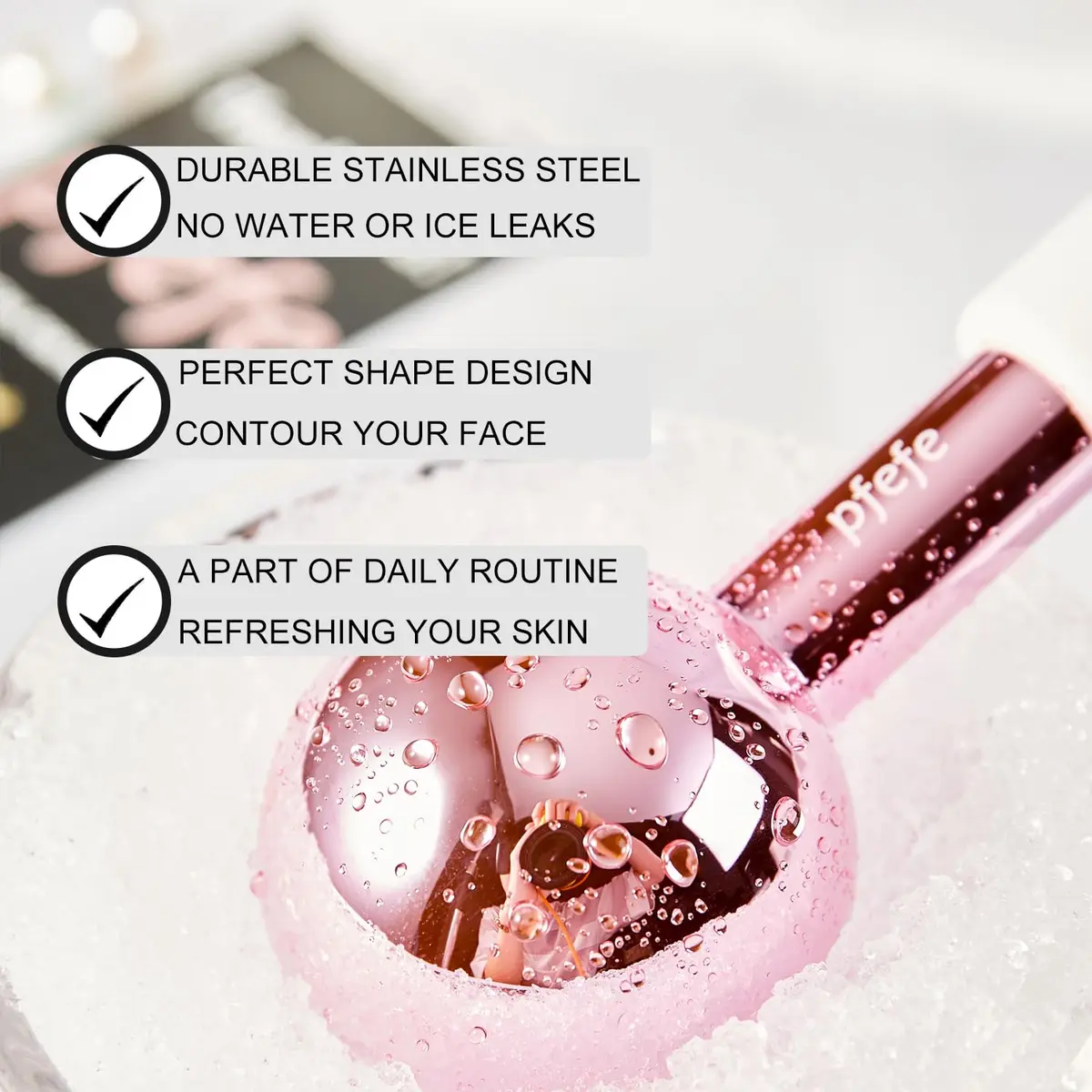 pfefe Ice Globes for Face & Eyes, Stainless Steel Cooling Roller with Rubber Holders & Bag | 2-Pack, Frozenberry Pink - view 2