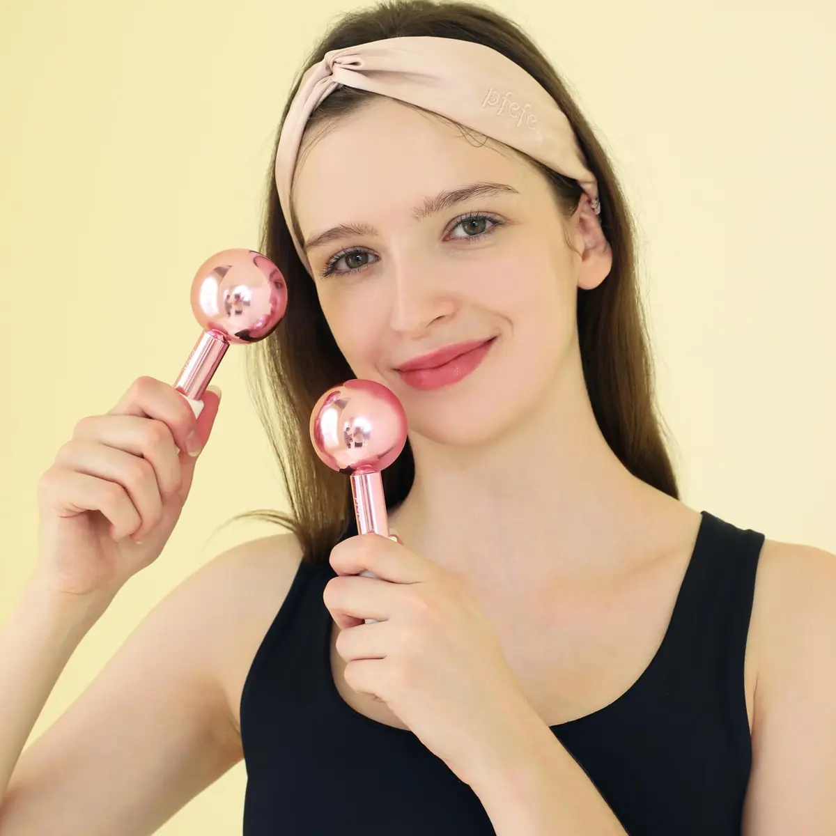 pfefe Ice Globes for Face & Eyes, Stainless Steel Cooling Roller with Rubber Holders & Bag | 2-Pack, Frozenberry Pink - view 4
