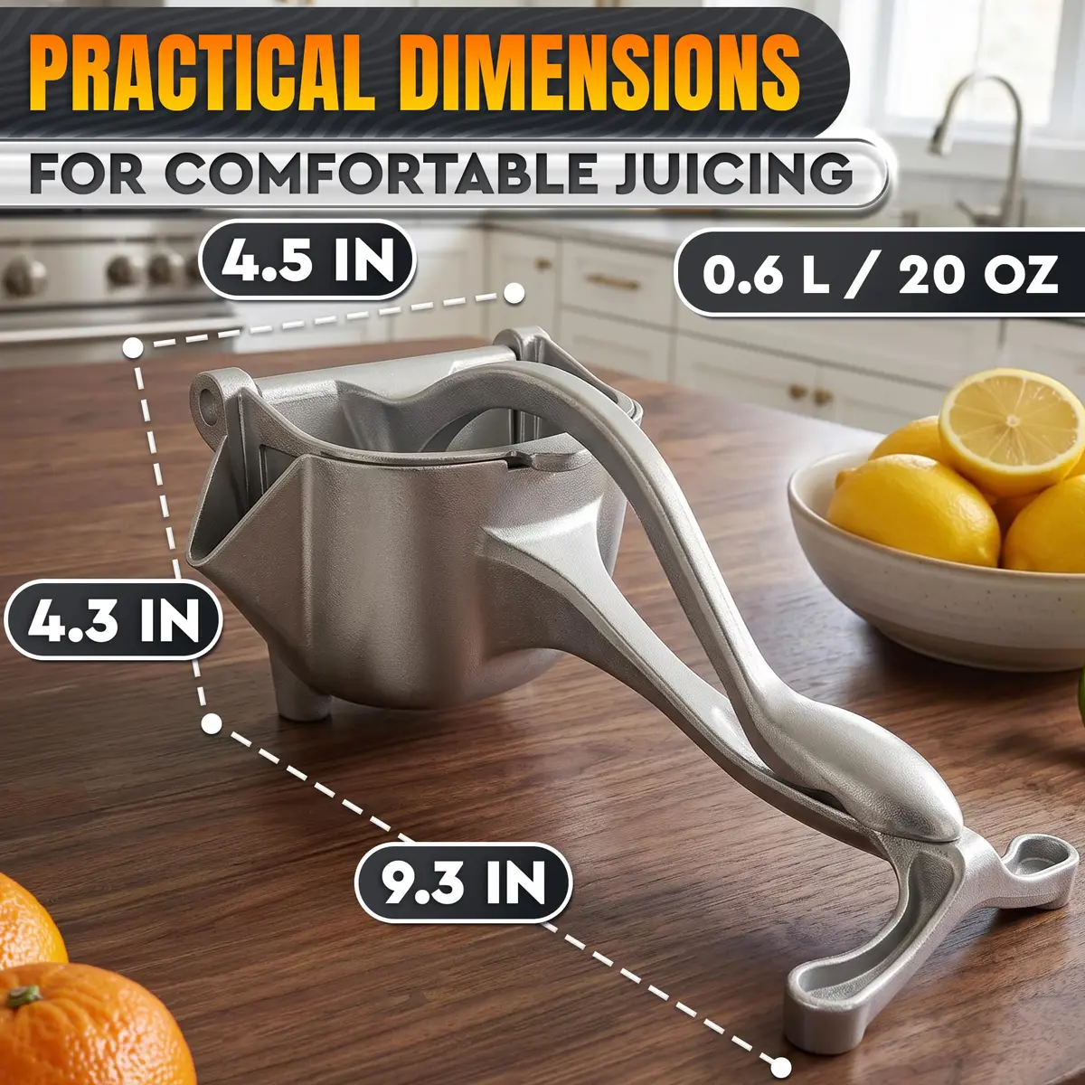 LEGLO Manual Citrus Juicer Squeezer 600ml (20 oz) Aluminum Bowl with Pour Spout | Easy Leverage for Lemons, Limes, Oranges - view 2
