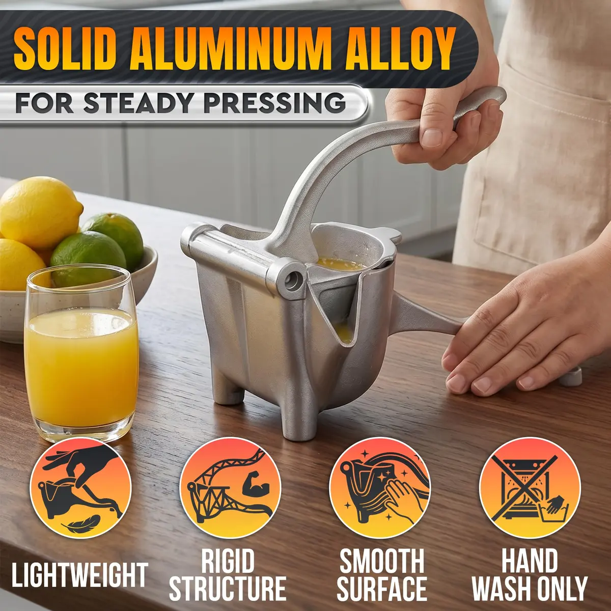 LEGLO Manual Citrus Juicer Squeezer 600ml (20 oz) Aluminum Bowl with Pour Spout | Easy Leverage for Lemons, Limes, Oranges - view 3