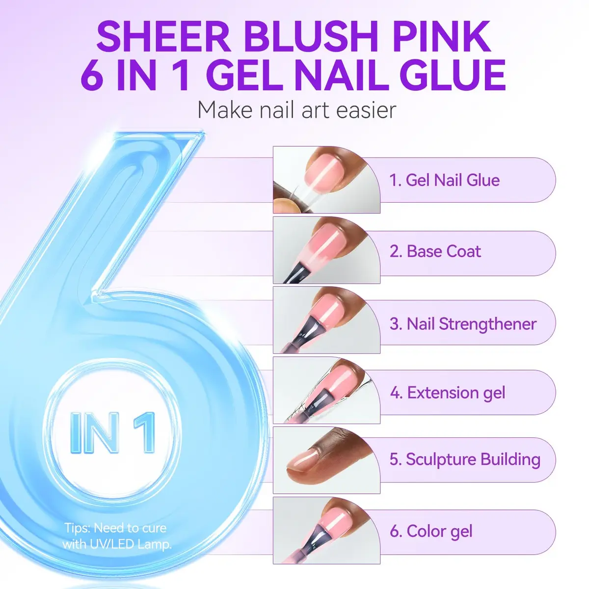 gelike ec Jelly Nail Glue Gel: Sheer Blush Pink Rubber Base for Natural Nails, 8ml (0.27 Fl Oz) | 6-in-1 Builder & Base Coat - view 5