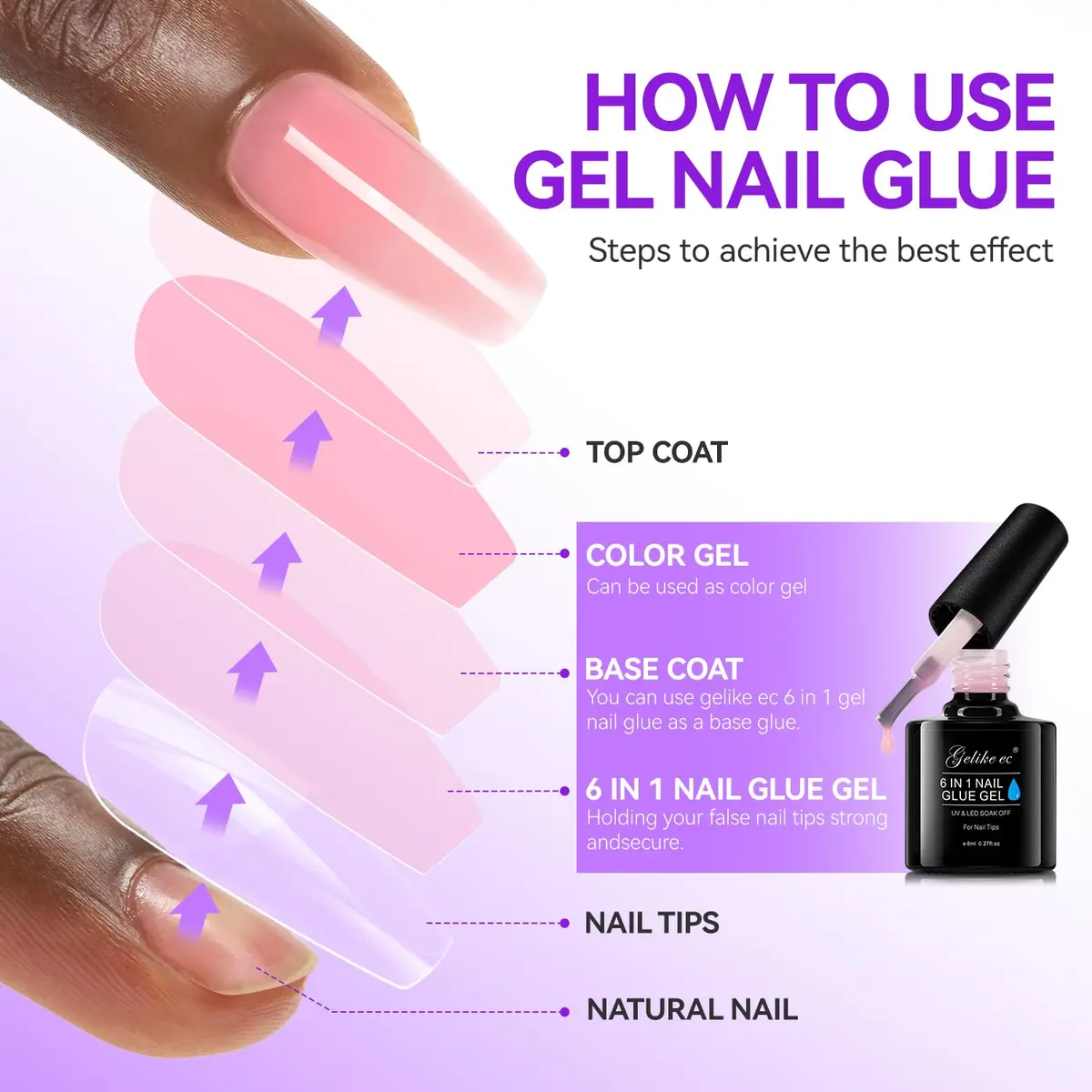 gelike ec Jelly Nail Glue Gel: Sheer Blush Pink Rubber Base for Natural Nails, 8ml (0.27 Fl Oz) | 6-in-1 Builder & Base Coat - view 6