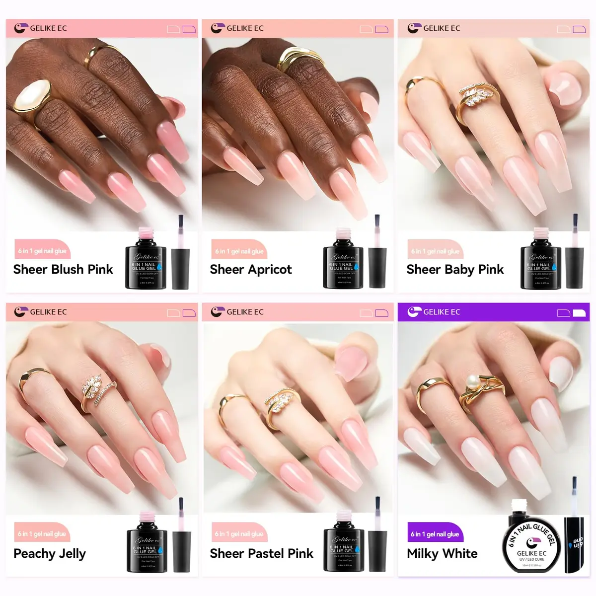 gelike ec Jelly Nail Glue Gel: Sheer Blush Pink Rubber Base for Natural Nails, 8ml (0.27 Fl Oz) | 6-in-1 Builder & Base Coat - view 9