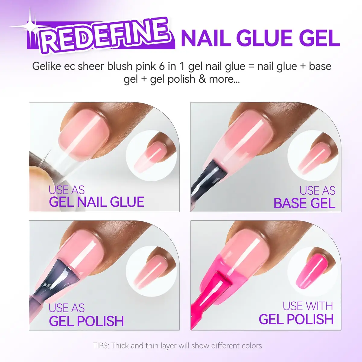 gelike ec Jelly Nail Glue Gel: Sheer Blush Pink Rubber Base for Natural Nails, 8ml (0.27 Fl Oz) | 6-in-1 Builder & Base Coat - view 2