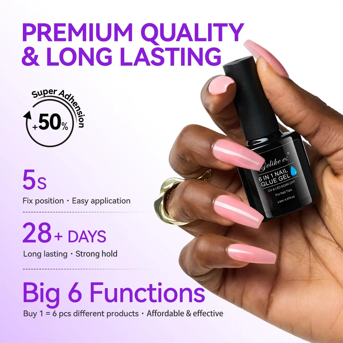 gelike ec Jelly Nail Glue Gel: Sheer Blush Pink Rubber Base for Natural Nails, 8ml (0.27 Fl Oz) | 6-in-1 Builder & Base Coat - view 4