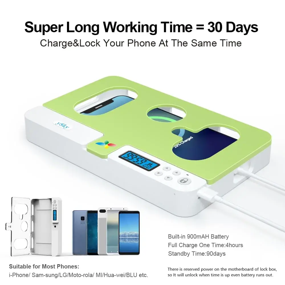 ySky Portable Phone Lock Box with Timer Green | Internal Size 18.3 x 8.7 x 1.5cm (7.2 x 3.4 x 0.59inch) - view 5