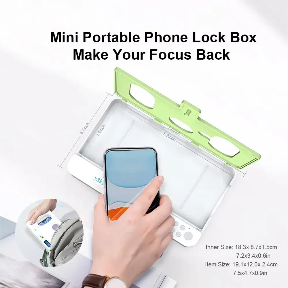 ySky Portable Phone Lock Box with Timer Green | Internal Size 18.3 x 8.7 x 1.5cm (7.2 x 3.4 x 0.59inch) - view 6