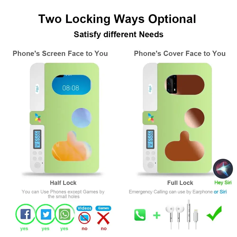 ySky Portable Phone Lock Box with Timer Green | Internal Size 18.3 x 8.7 x 1.5cm (7.2 x 3.4 x 0.59inch) - view 2