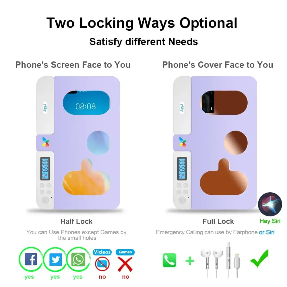 ySky Portable Phone Lock Box with Timer, Purple | 18.3cm (7.2in) Internal Size - view 2