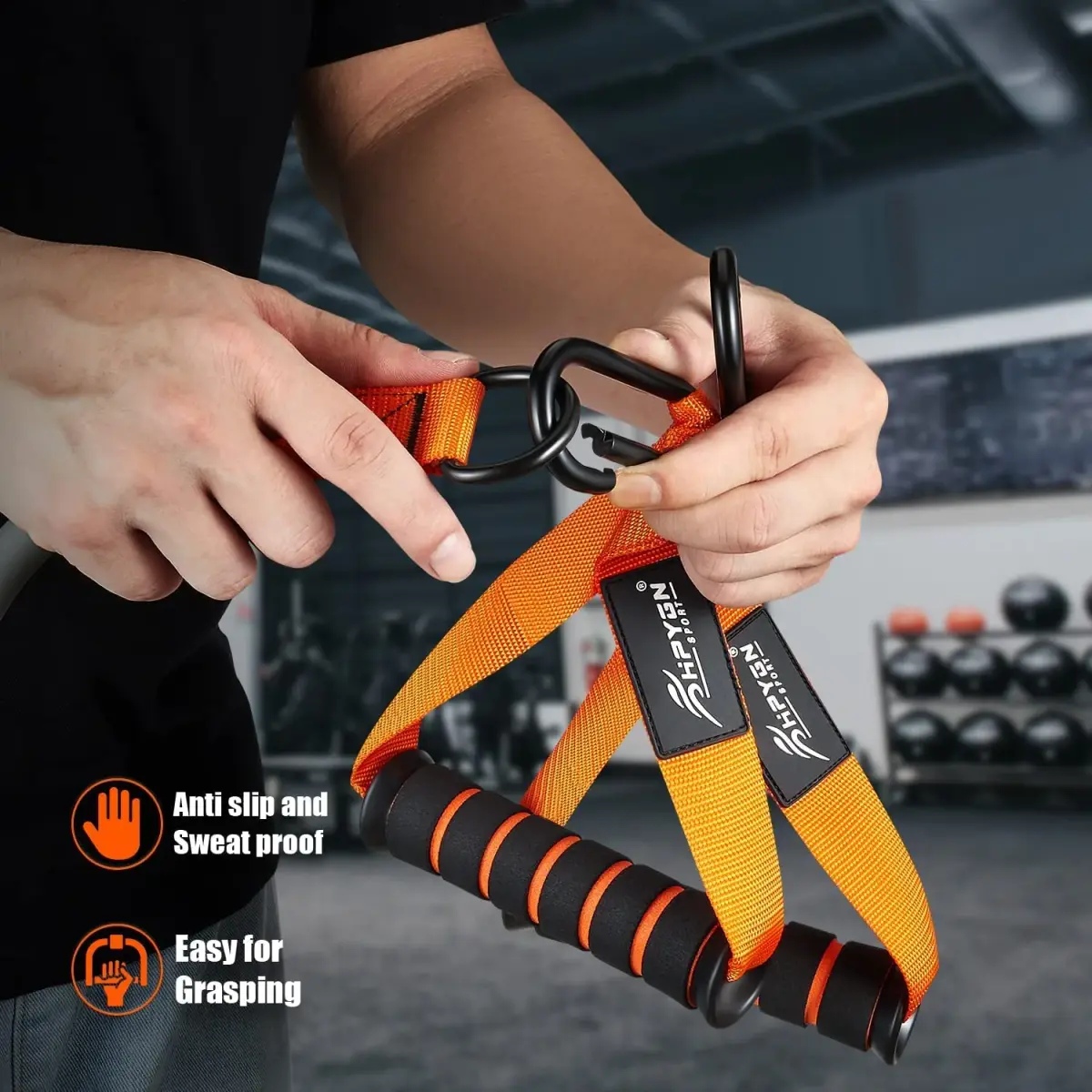 HPYGN Heavy Resistance Bands Set with Handles & Ankle Straps | 360LBS Max Resistance, 6 Levels, Orange - view 6