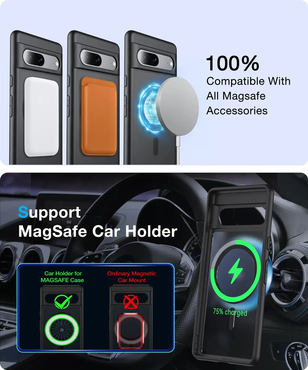FNDMIL Magnetic Case for Google Pixel 7 (6.3-inch) | Translucent Matte Black - view 3