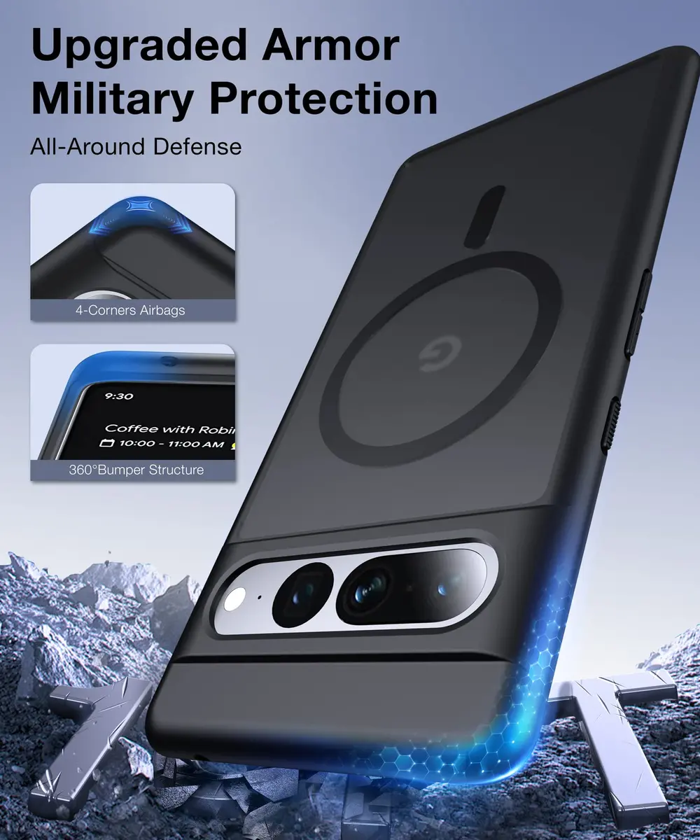 FNDMIL Magnetic Case for Google Pixel 7 Pro with MagSafe | Matte Black Translucent Hard Back & Soft TPU Frame - view 5
