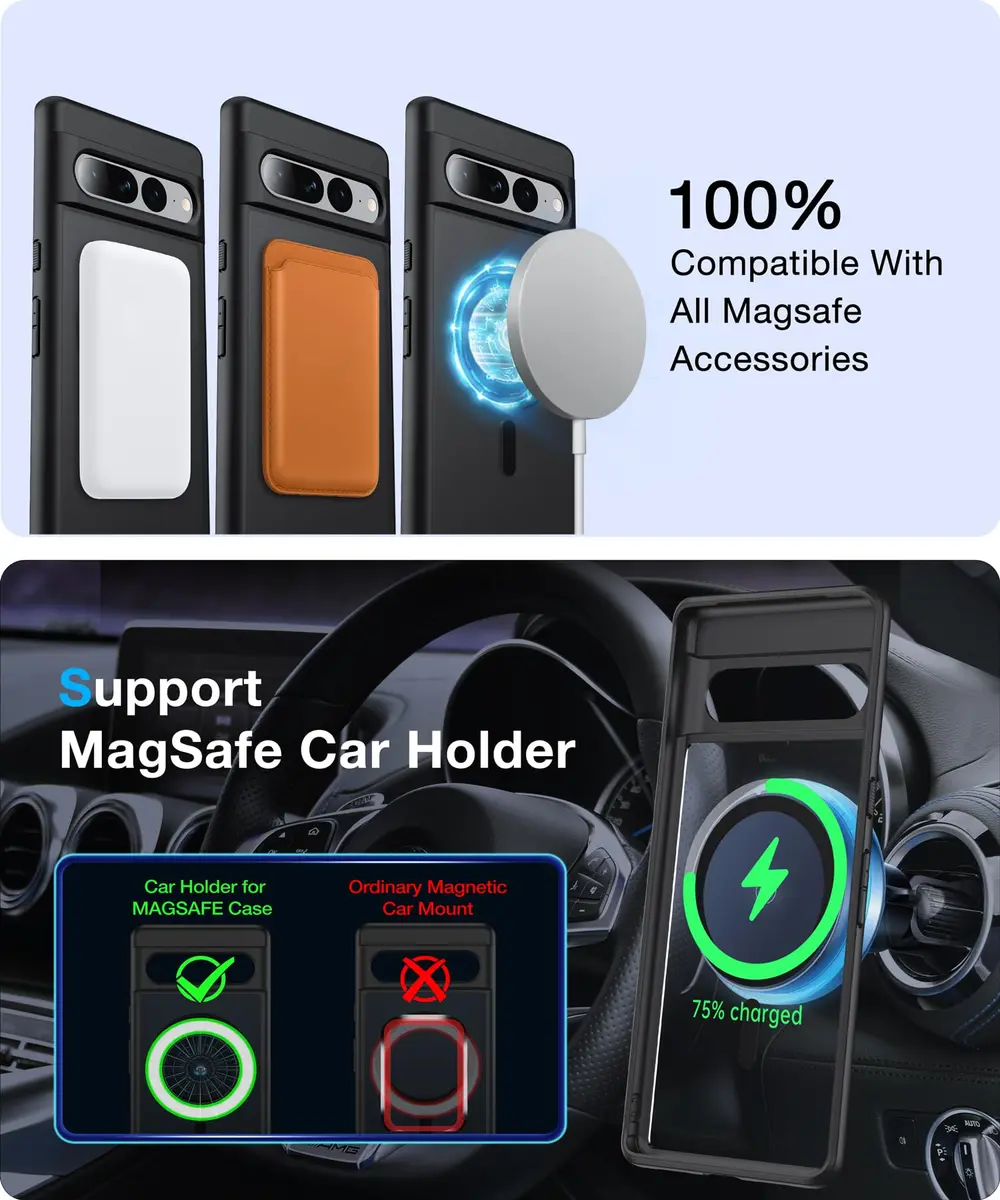 FNDMIL Magnetic Case for Google Pixel 7 Pro with MagSafe | Matte Black Translucent Hard Back & Soft TPU Frame - view 3