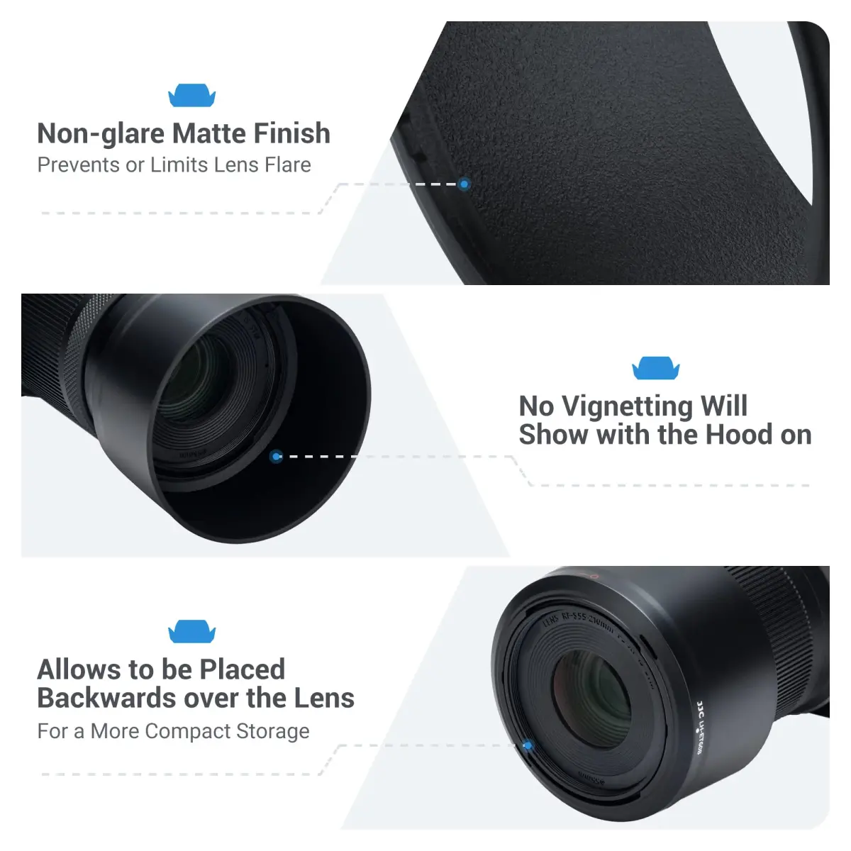 JJC ET-60B Lens Hood for Canon RF-S 55-210mm f/5-7.1 IS STM Lens | Reversible Bayonet Design with 55mm Filter Compatibility - view 4