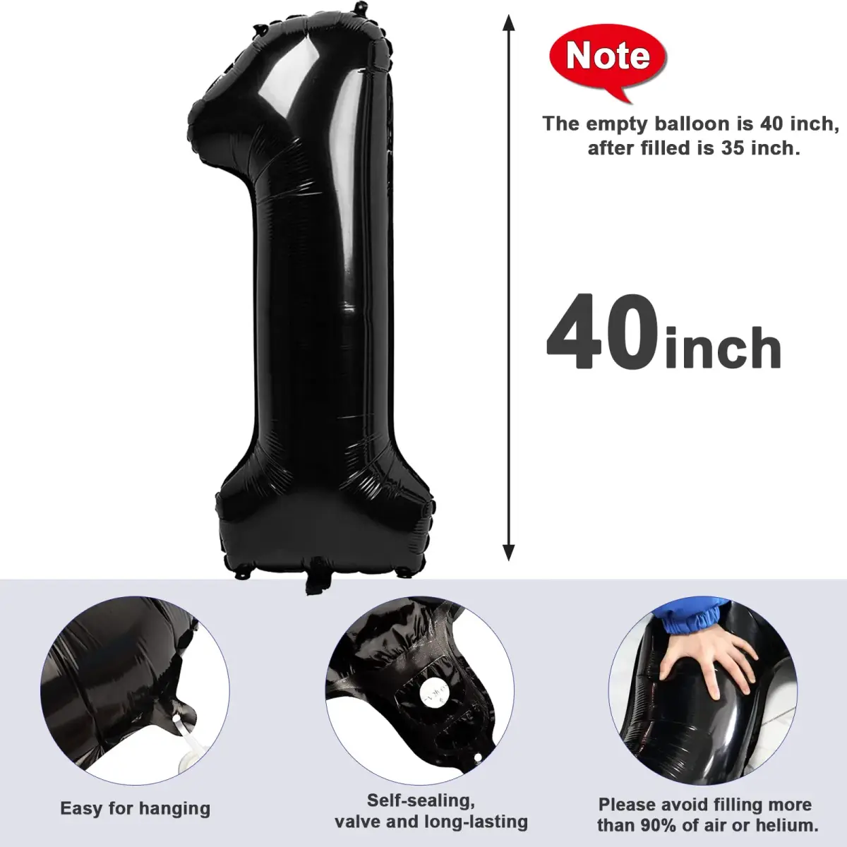 Mluchee Black Number 1 Balloon 40 Inch | Birthday Party Decorations for Adults - view 5