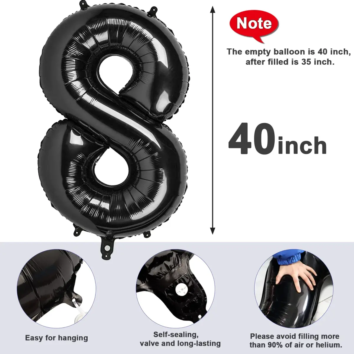 Mluchee Black Number 8 Balloon 40 Inch | Jumbo Party Decoration - view 7
