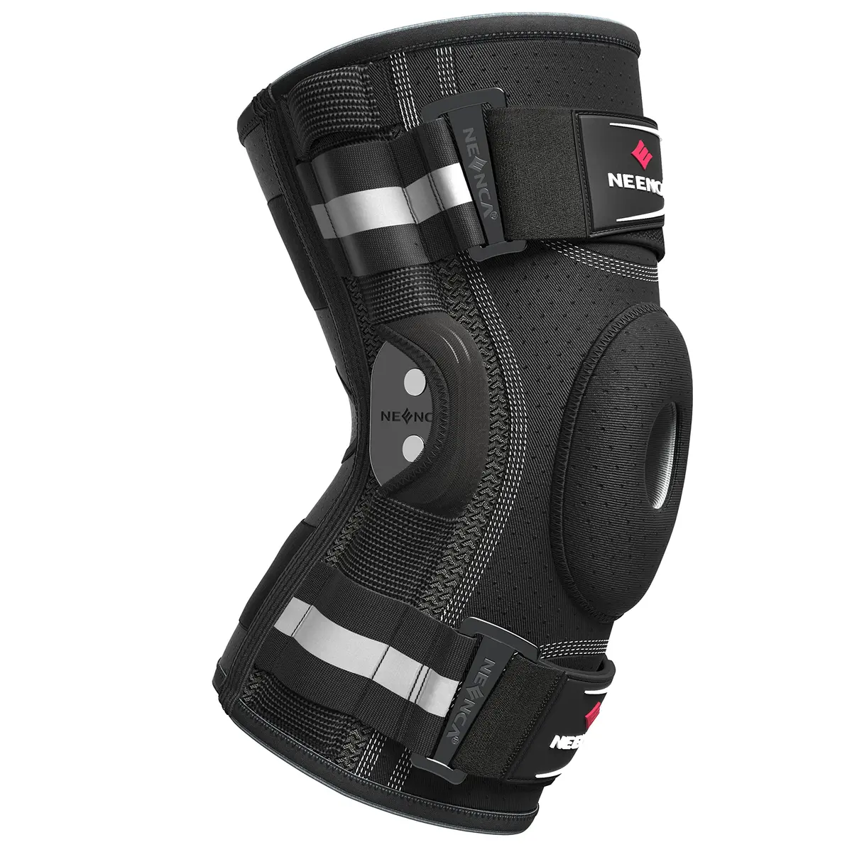 NEENCA Professional Knee Brace | Hinged Support for Men & Women, Patella Gel Pad, Removable Side Stabilizers, Adjustable Velcro Straps, Open Patella, Black, Large - main product image