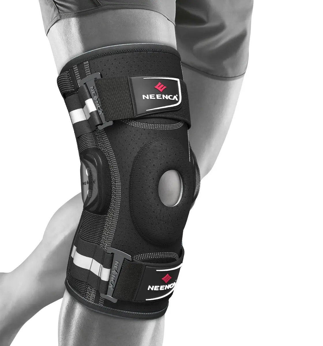 NEENCA Professional Knee Brace | Hinged Support for Men & Women, Patella Gel Pad, Removable Side Stabilizers, Adjustable Velcro Straps, Open Patella, Black, Large - view 7