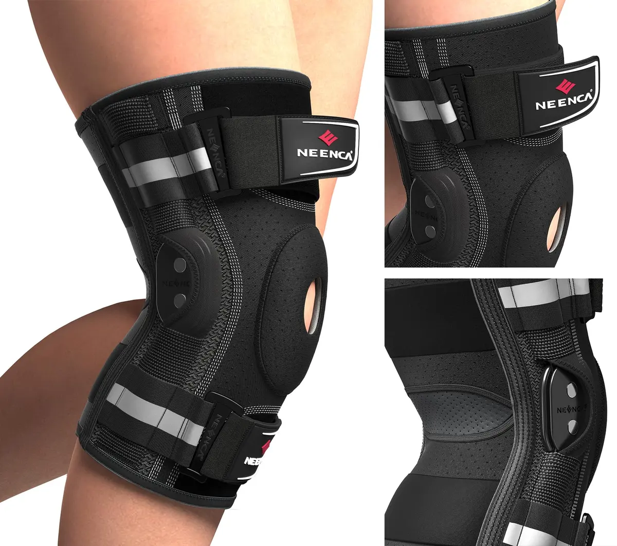 NEENCA Professional Knee Brace | Hinged Support for Men & Women, Patella Gel Pad, Removable Side Stabilizers, Adjustable Velcro Straps, Open Patella, Black, Large - view 2